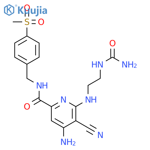 2-Pyridinecarboxamide,4-amino-6-[[2-[(aminocarbonyl)amino]ethyl]amino]-5-cyano-N-[[4-(methylsulfonyl)phenyl]methyl]- structure