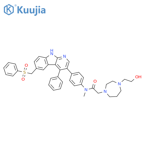 1H-1,4-Diazepine-1-acetamide,hexahydro-4-(2-hydroxyethyl)-N-methyl-N-[4-[4-phenyl-6-[(phenylsulfonyl)methyl]-9H-pyrido[2,3-b]indol-3-yl]phenyl]- structure
