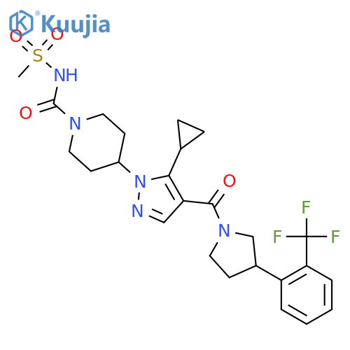 1-Piperidinecarboxamide,4-[5-cyclopropyl-4-[[(3S)-3-[2-(trifluoromethyl)phenyl]-1-pyrrolidinyl]carbonyl]-1H-pyrazol-1-yl]-N-(methylsulfonyl)- structure