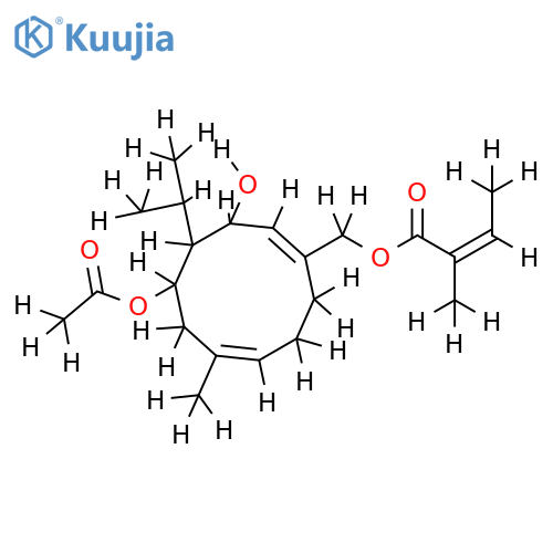 1betaH,5betaH,7alphaH,8alpha-acetyl-15-angeloyloxy-6beta-hydroxygermacrane structure