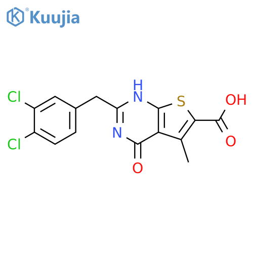 Thieno[2,3-d]pyrimidine-6-carboxylic acid,2-[(3,4-dichlorophenyl)methyl]-1,4-dihydro-5-methyl-4-oxo- structure