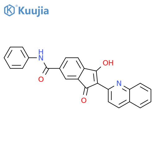 1H-Indene-6-carboxamide, 3-hydroxy-1-oxo-N-phenyl-2-(2-quinolinyl)- structure