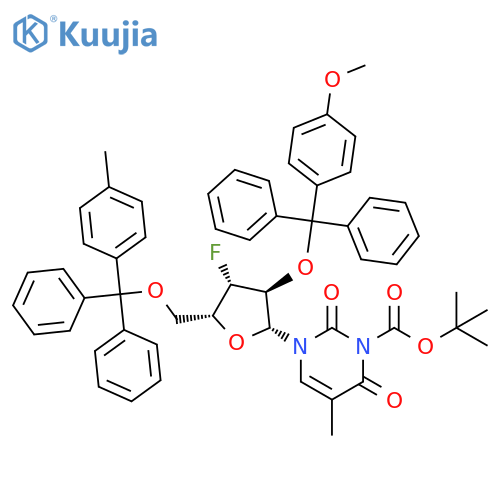 1,1-Dimethylethyl 3-[3-deoxy-3-fluoro-2-O-[(4-methoxyphenyl)diphenylmethyl]-5-O-[(4-methylphenyl)diphenylmethyl]-β-D-xylofuranosyl]-3,6-dihydro-5-methyl-2,6-dioxo-1(2H)-pyrimidinecarboxylate structure