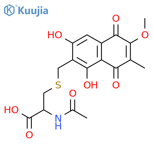 N-Acetyl-S-[(5,8-dihydro-1,3-dihydroxy-6-methoxy-7-methyl-5,8-dioxonaphthalen-2-yl)methyl]-L-cysteine structure