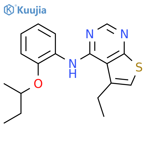 Thieno[2,3-d]pyrimidin-4-amine, 5-ethyl-N-[2-(1-methylpropoxy)phenyl]- structure