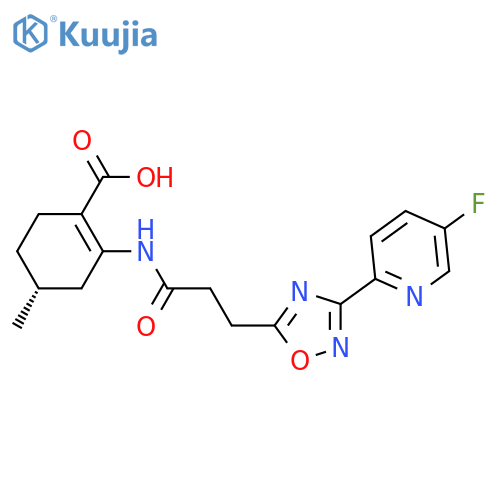 1-Cyclohexene-1-carboxylic acid, 2-[[3-[3-(5-fluoro-2-pyridinyl)-1,2,4-oxadiazol-5-yl]-1-oxopropyl]amino]-4-methyl-, (4R)- structure