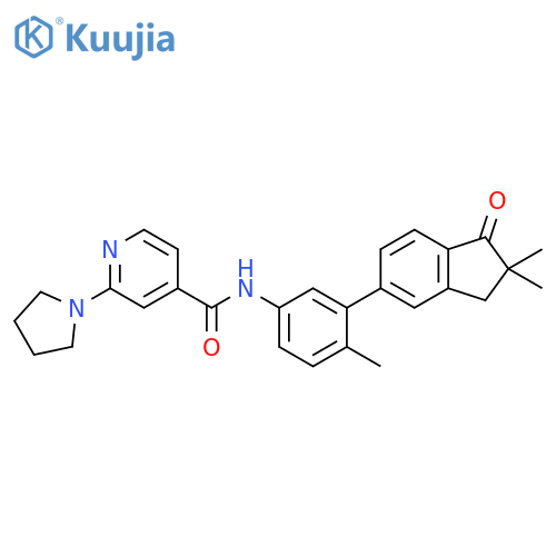4-Pyridinecarboxamide, N-[3-(2,3-dihydro-2,2-dimethyl-1-oxo-1H-inden-5-yl)-4-methylphenyl]-2-(1-pyrrolidinyl)- structure