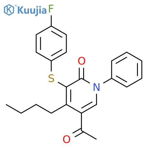 2(1H)-Pyridinone, 5-acetyl-4-butyl-3-[(4-fluorophenyl)thio]-1-phenyl- structure