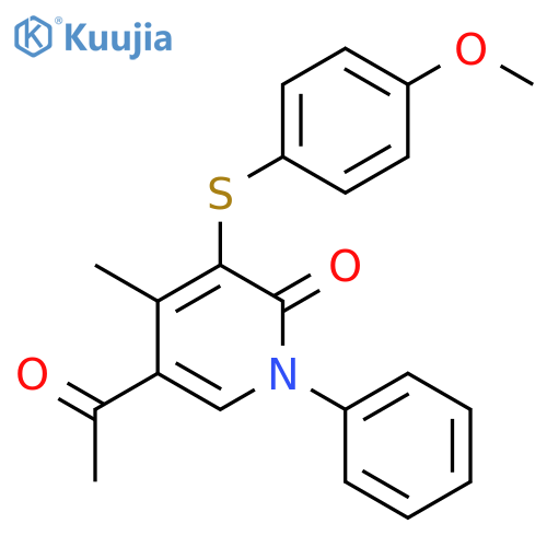 2(1H)-Pyridinone, 5-acetyl-3-[(4-methoxyphenyl)thio]-4-methyl-1-phenyl- structure
