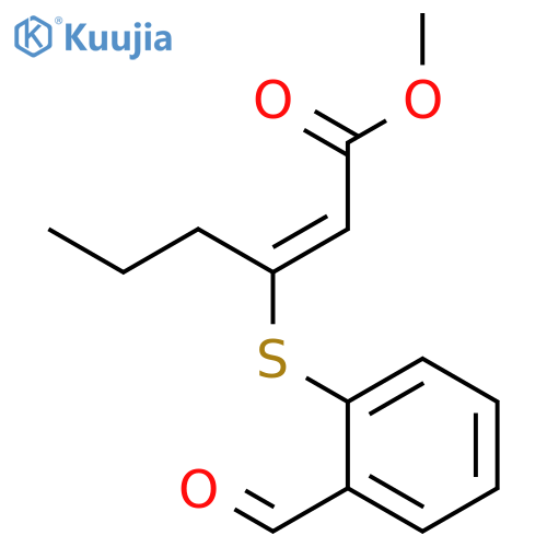 2-Hexenoic acid, 3-[(2-formylphenyl)thio]-, methyl ester, (2E)- structure