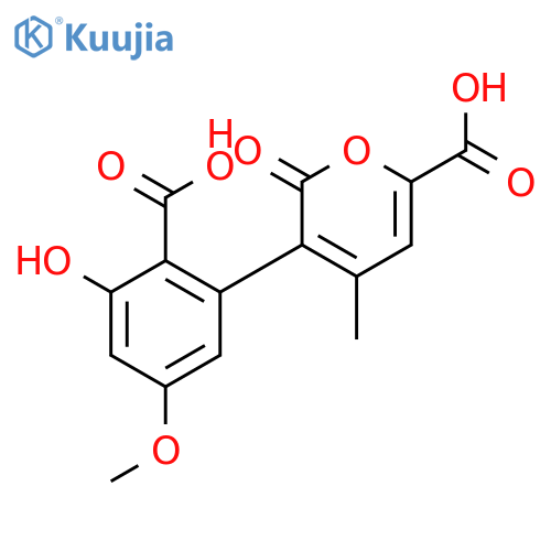 2H-Pyran-6-carboxylicacid, 3-(2-carboxy-3-hydroxy-5-methoxyphenyl)-4-methyl-2-oxo- structure