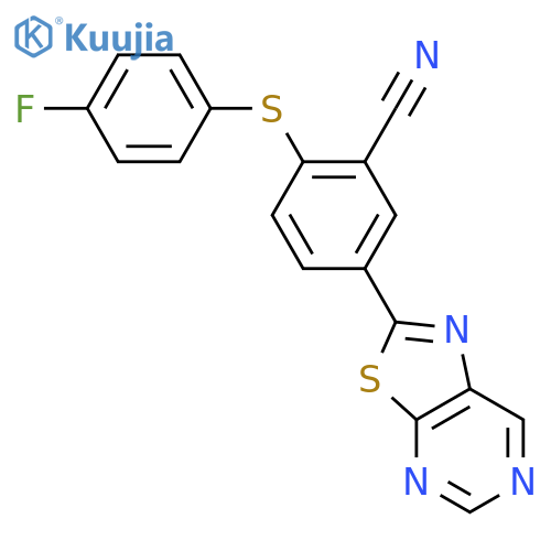 Benzonitrile, 2-[(4-fluorophenyl)thio]-5-thiazolo[5,4-d]pyrimidin-2-yl- structure