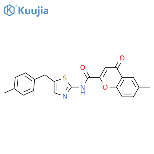 6-methyl-N-{5-(4-methylphenyl)methyl-1,3-thiazol-2-yl}-4-oxo-4H-chromene-2-carboxamide structure