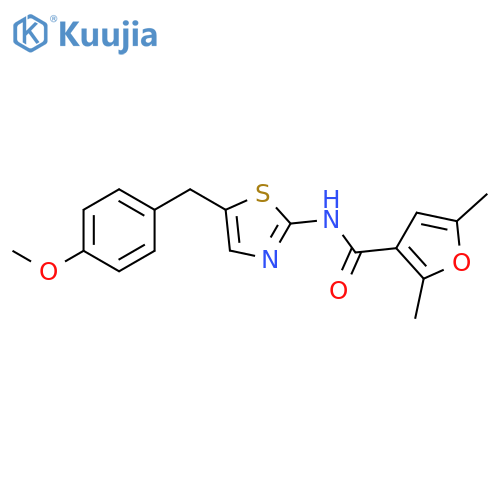 N-{5-(4-methoxyphenyl)methyl-1,3-thiazol-2-yl}-2,5-dimethylfuran-3-carboxamide structure