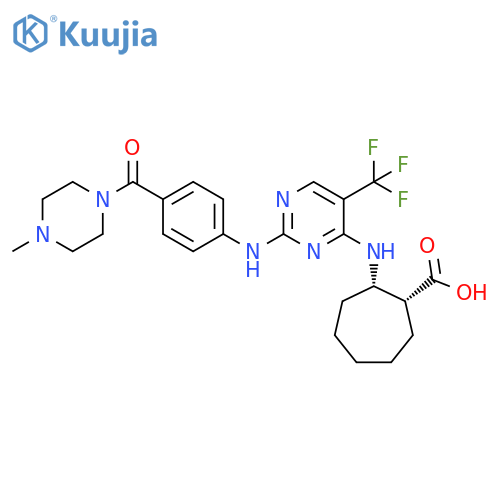 Cycloheptanecarboxylic acid, 2-[[2-[[4-[(4-methyl-1-piperazinyl)carbonyl]phenyl]amino]-5-(trifluoromethyl)-4-pyrimidinyl]amino]-, (1R,2S)-rel- structure