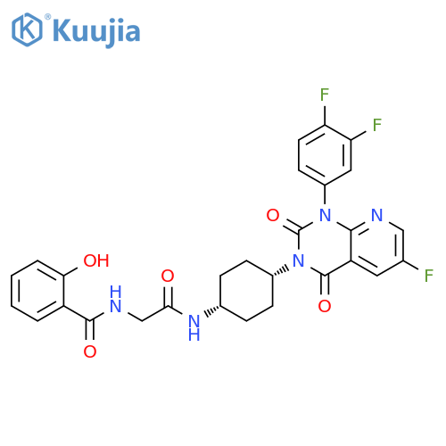 Benzamide, N-[2-[[cis-4-[1-(3,4-difluorophenyl)-6-fluoro-1,4-dihydro-2,4-dioxopyrido[2,3-d]pyrimidin-3(2H)-yl]cyclohexyl]amino]-2-oxoethyl]-2-hydroxy- structure