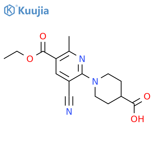 3-Pyridinecarboxylic acid,6-(4-carboxy-1-piperidinyl)-5-cyano-2-methyl-, ethyl ester structure
