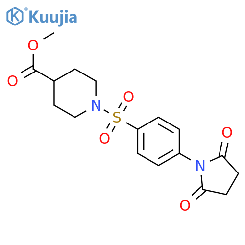methyl 1-4-(2,5-dioxopyrrolidin-1-yl)benzenesulfonylpiperidine-4-carboxylate structure
