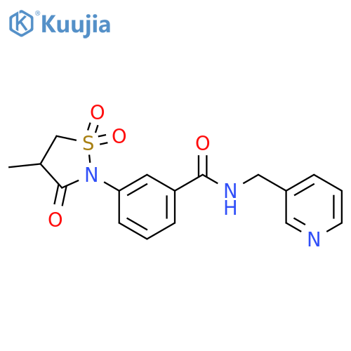 3-(4-methyl-1,1,3-trioxo-1lambda6,2-thiazolidin-2-yl)-N-(pyridin-3-yl)methylbenzamide structure