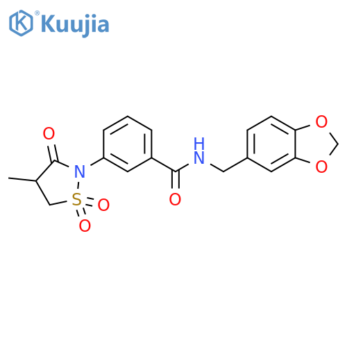 N-(2H-1,3-benzodioxol-5-yl)methyl-3-(4-methyl-1,1,3-trioxo-1lambda6,2-thiazolidin-2-yl)benzamide structure
