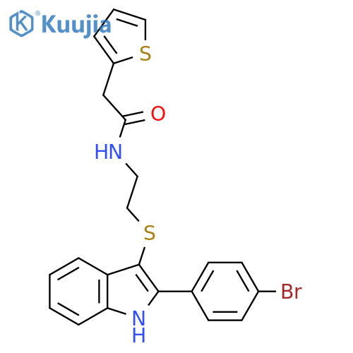 N-(2-{2-(4-bromophenyl)-1H-indol-3-ylsulfanyl}ethyl)-2-(thiophen-2-yl)acetamide structure