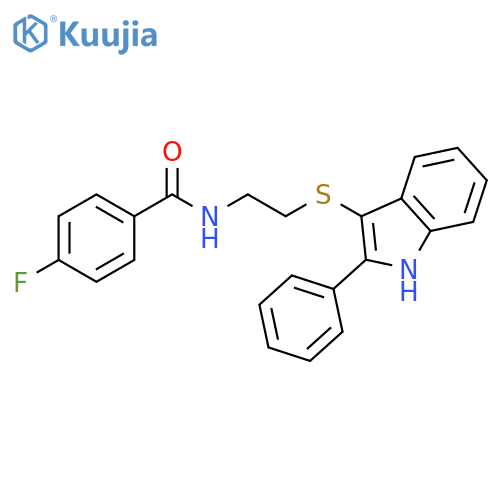 4-fluoro-N-{2-(2-phenyl-1H-indol-3-yl)sulfanylethyl}benzamide structure
