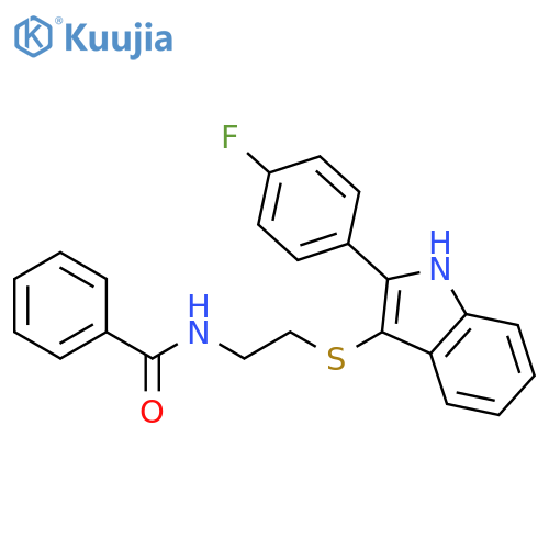 N-(2-{2-(4-fluorophenyl)-1H-indol-3-ylsulfanyl}ethyl)benzamide structure
