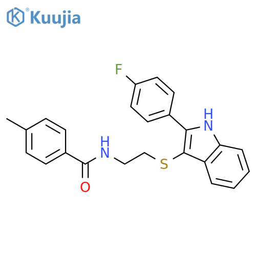 N-(2-{2-(4-fluorophenyl)-1H-indol-3-ylsulfanyl}ethyl)-4-methylbenzamide structure