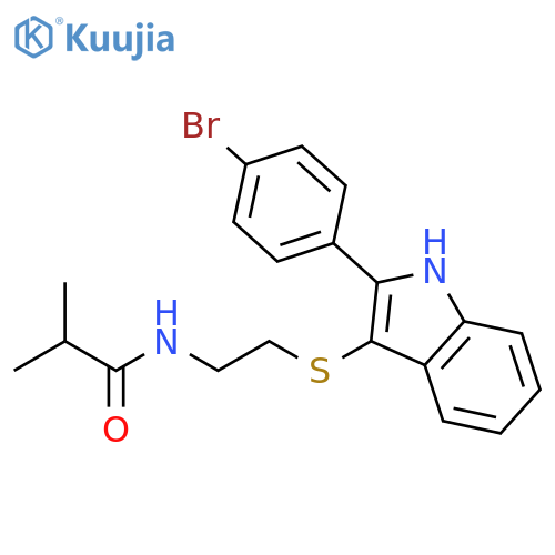 N-(2-{2-(4-bromophenyl)-1H-indol-3-ylsulfanyl}ethyl)-2-methylpropanamide structure