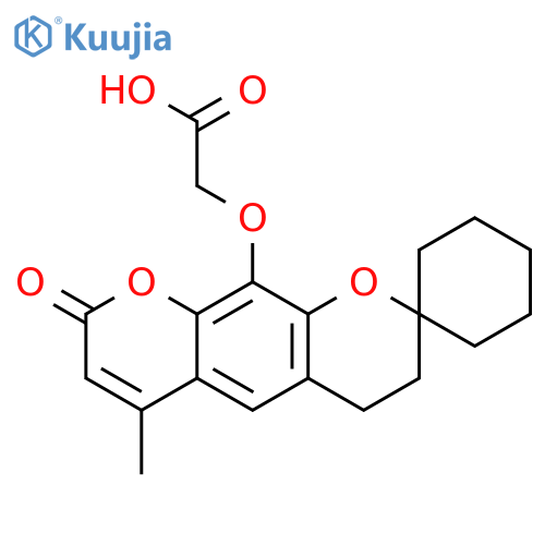 2-((6'-methyl-8'-oxo-4',8'-dihydro-3'H-spiro[cyclohexane-1,2'-pyrano[3,2-g]chromen]-10'-yl)oxy)acetic acid structure