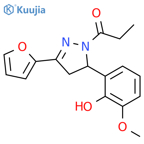 1-3-(furan-2-yl)-5-(2-hydroxy-3-methoxyphenyl)-4,5-dihydro-1H-pyrazol-1-ylpropan-1-one structure