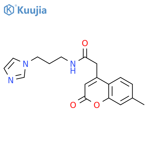 N-3-(1H-imidazol-1-yl)propyl-2-(7-methyl-2-oxo-2H-chromen-4-yl)acetamide structure