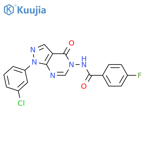 N-1-(3-chlorophenyl)-4-oxo-1H,4H,5H-pyrazolo3,4-dpyrimidin-5-yl-4-fluorobenzamide structure