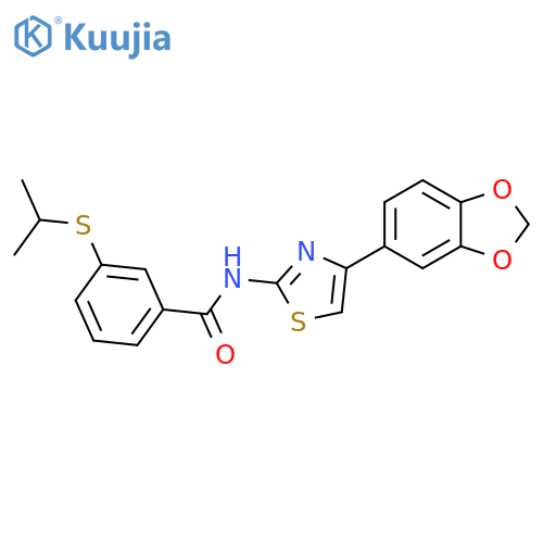 N-4-(2H-1,3-benzodioxol-5-yl)-1,3-thiazol-2-yl-3-(propan-2-ylsulfanyl)benzamide structure