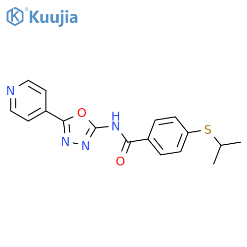 4-(propan-2-ylsulfanyl)-N-5-(pyridin-4-yl)-1,3,4-oxadiazol-2-ylbenzamide structure