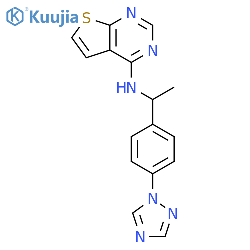 N-{1-4-(1H-1,2,4-triazol-1-yl)phenylethyl}thieno2,3-dpyrimidin-4-amine structure