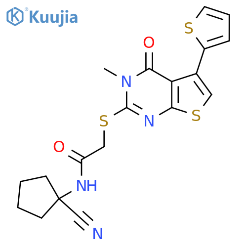 N-(1-cyanocyclopentyl)-2-(3-methyl-4-oxo-5-thiophen-2-ylthieno[2,3-d]pyrimidin-2-yl)sulfanylacetamide structure