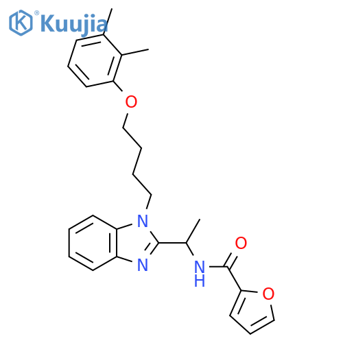 N-(1-{1-4-(2,3-dimethylphenoxy)butyl-1H-1,3-benzodiazol-2-yl}ethyl)furan-2-carboxamide structure