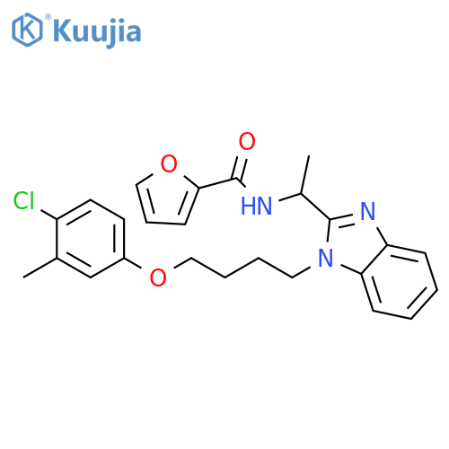 N-(1-{1-4-(4-chloro-3-methylphenoxy)butyl-1H-1,3-benzodiazol-2-yl}ethyl)furan-2-carboxamide structure