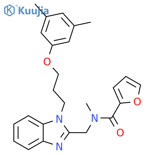 N-({1-3-(3,5-dimethylphenoxy)propyl-1H-1,3-benzodiazol-2-yl}methyl)-N-methylfuran-2-carboxamide structure