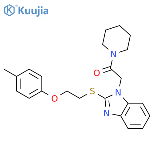 2-(2-{2-(4-methylphenoxy)ethylsulfanyl}-1H-1,3-benzodiazol-1-yl)-1-(piperidin-1-yl)ethan-1-one structure