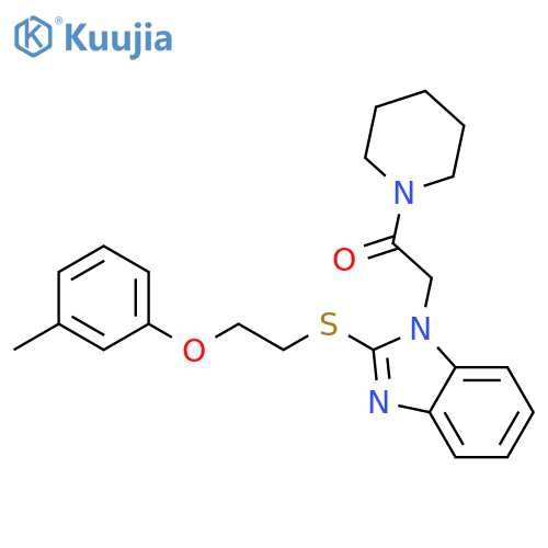 2-(2-{2-(3-methylphenoxy)ethylsulfanyl}-1H-1,3-benzodiazol-1-yl)-1-(piperidin-1-yl)ethan-1-one structure