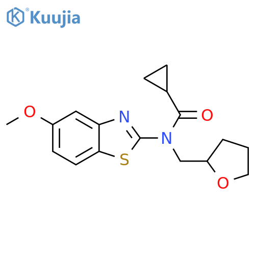 N-(5-methoxy-1,3-benzothiazol-2-yl)-N-(oxolan-2-yl)methylcyclopropanecarboxamide structure
