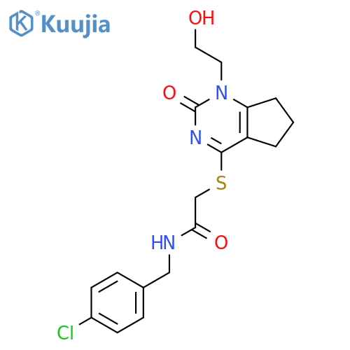N-(4-chlorobenzyl)-2-((1-(2-hydroxyethyl)-2-oxo-2,5,6,7-tetrahydro-1H-cyclopenta[d]pyrimidin-4-yl)thio)acetamide structure