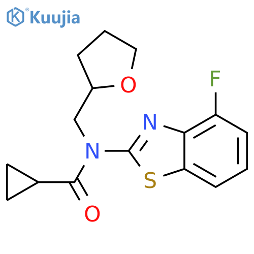 N-(4-fluoro-1,3-benzothiazol-2-yl)-N-(oxolan-2-yl)methylcyclopropanecarboxamide structure