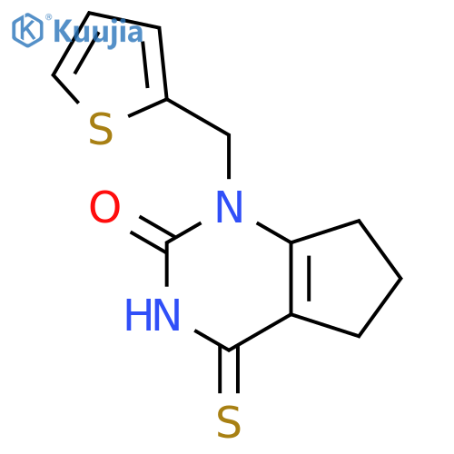 4-sulfanylidene-1-(thiophen-2-yl)methyl-1H,2H,3H,4H,5H,6H,7H-cyclopentadpyrimidin-2-one structure