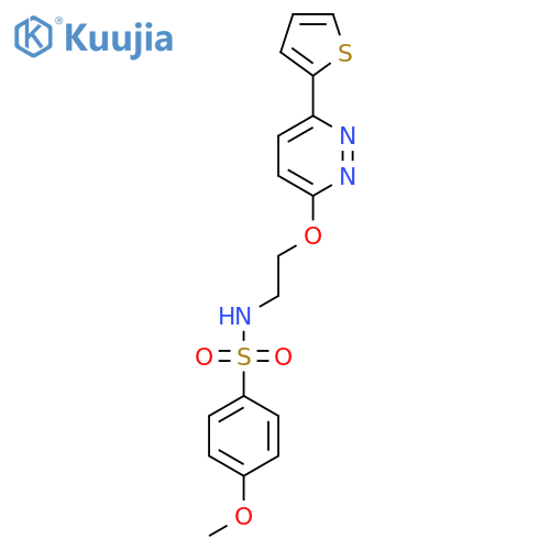 4-methoxy-N-(2-{6-(thiophen-2-yl)pyridazin-3-yloxy}ethyl)benzene-1-sulfonamide structure