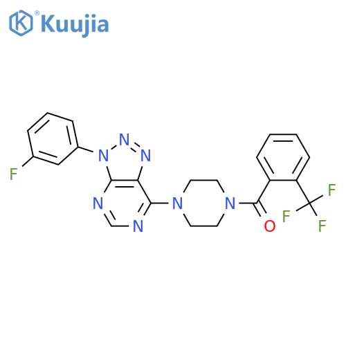1-3-(3-fluorophenyl)-3H-1,2,3triazolo4,5-dpyrimidin-7-yl-4-2-(trifluoromethyl)benzoylpiperazine structure