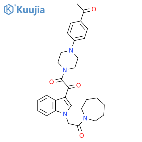 1-4-(4-acetylphenyl)piperazin-1-yl-2-{1-2-(azepan-1-yl)-2-oxoethyl-1H-indol-3-yl}ethane-1,2-dione structure
