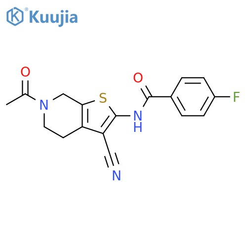 N-{6-acetyl-3-cyano-4H,5H,6H,7H-thieno2,3-cpyridin-2-yl}-4-fluorobenzamide structure